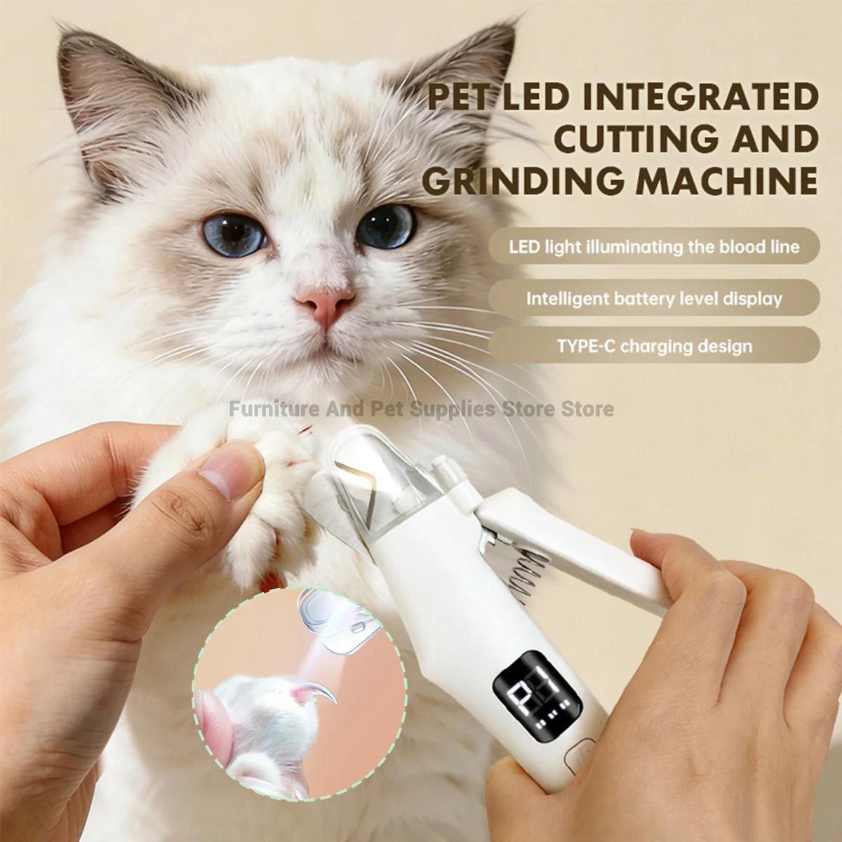 Aparador e Moedor de Unhas para Cães e Gatos Recarregável USB com LED - Imagem 2