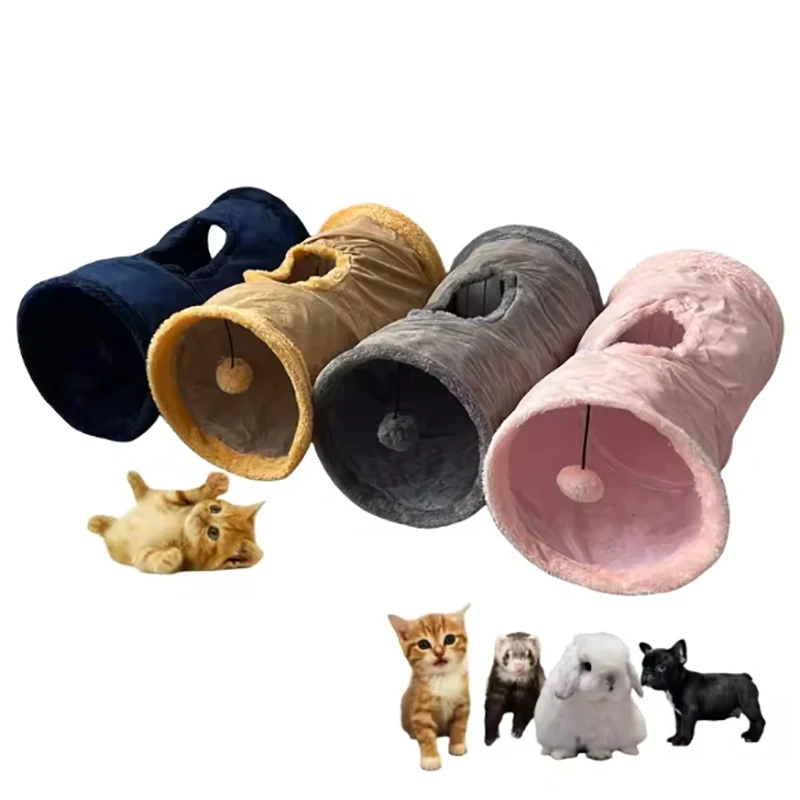 túnel para gatos de pelúcia dobrável