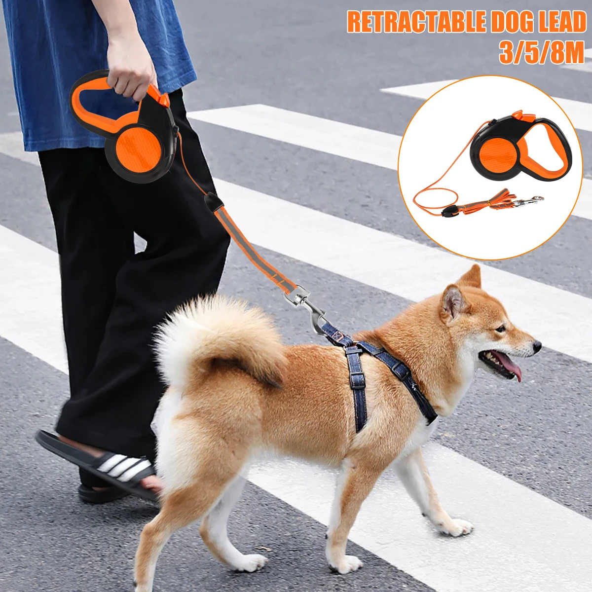 Coleira Retrátil para Cães 8 m 50 kg com Faixa Refletiva - Image 2