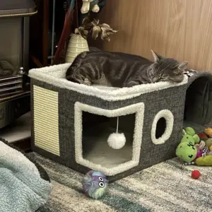 casa para gatos dobrável com arranhador