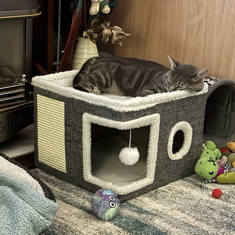 casa para gatos dobrável com arranhador