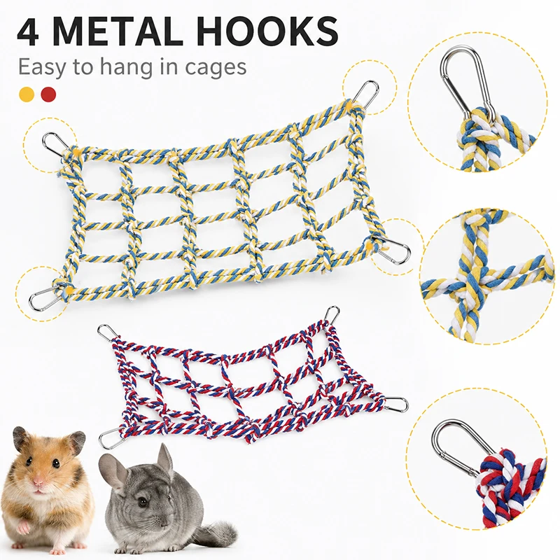 Rede de Escalada para Pássaros e Pequenos Animais de Algodão 32x25 cm com Ganchos - Imagem 5