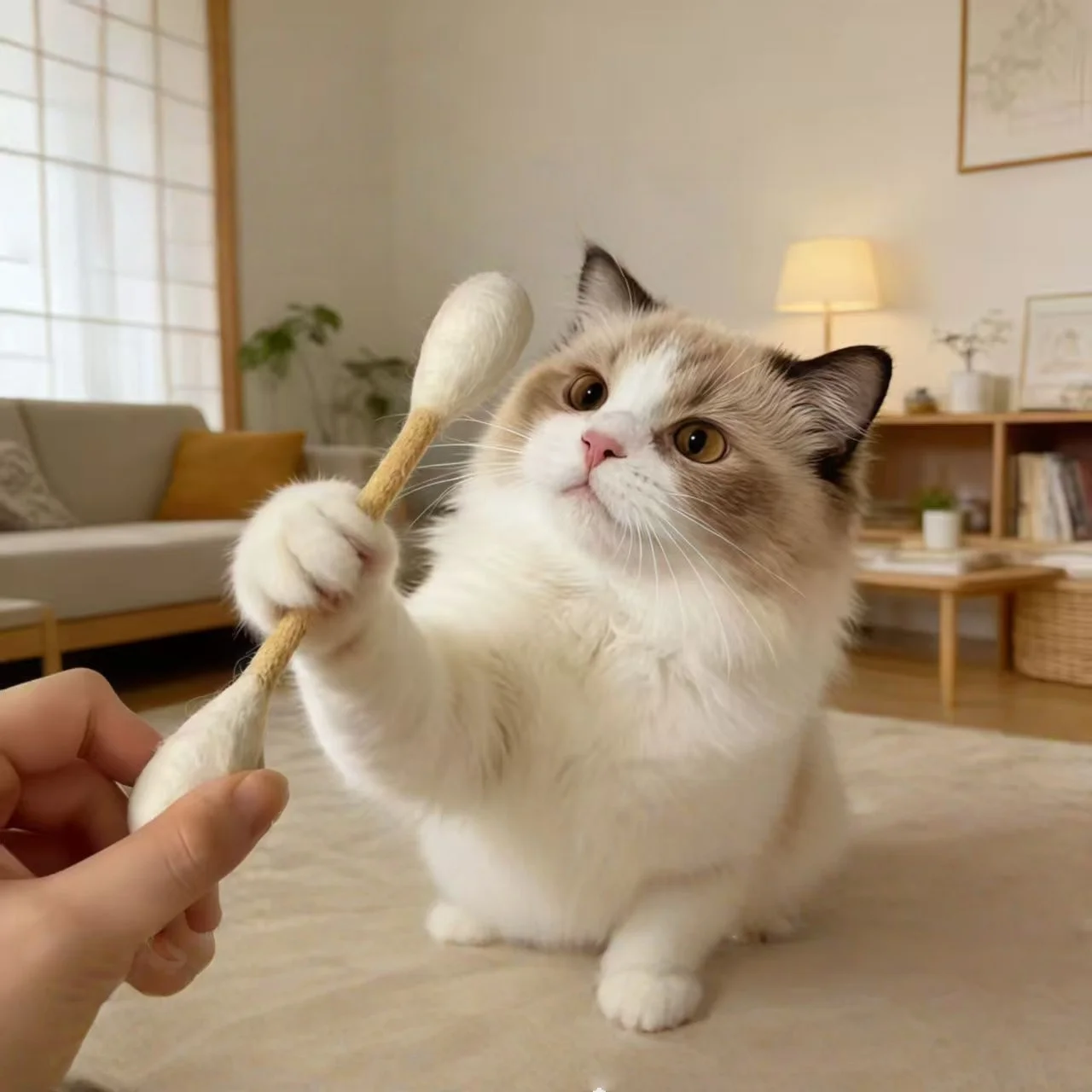 Brinquedo Dental para Gatos em Lã Formato Cotonete Interativo - Imagem 2