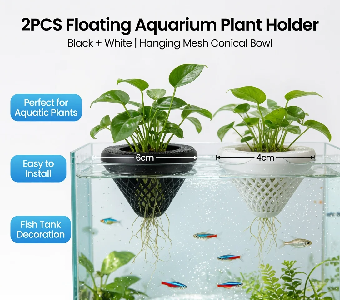 Suporte Flutuante para Plantas de Aquário com Cesto de Malha - Imagem 3