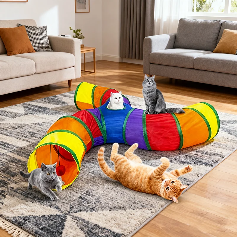 Túnel para Gatos Dobrável de Poliéster com Design Multicanal - Imagem 3