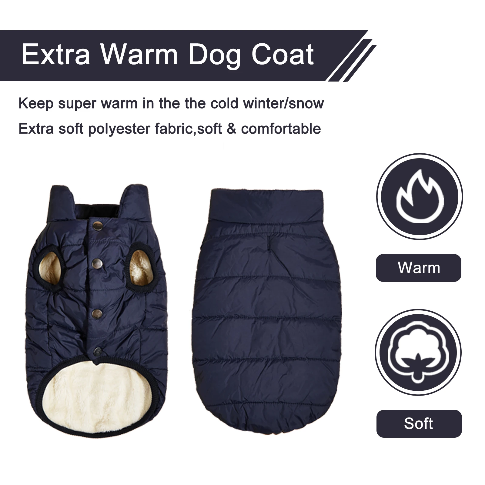 Jaqueta Parka para Cães de Poliéster com Forro de Lã para o Inverno - Imagem 4