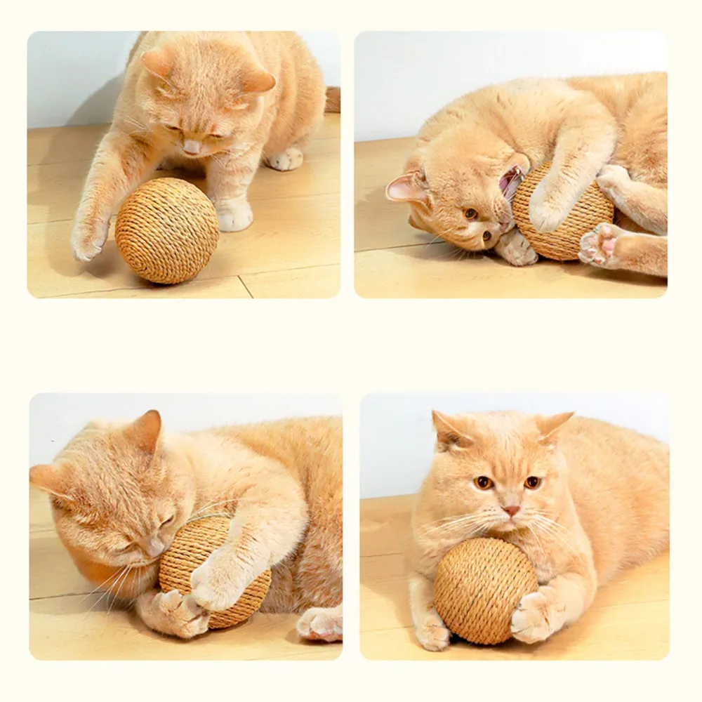 Bola de Sisal para Gatos 10 cm com Som para Arranhar e Brincar - Imagem 4