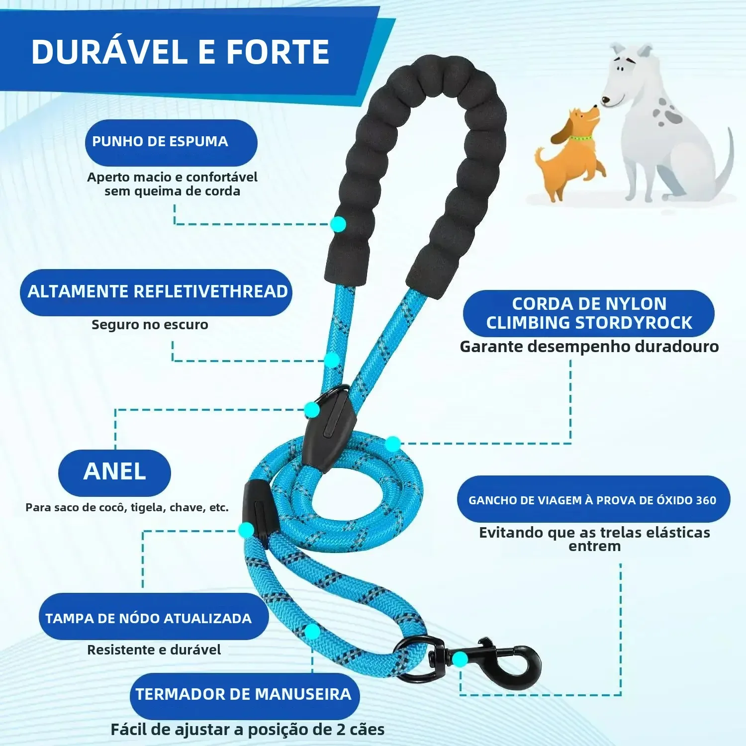 Guia Dupla para Cães com Duas Alças e Faixa Reflexiva - Imagem 5