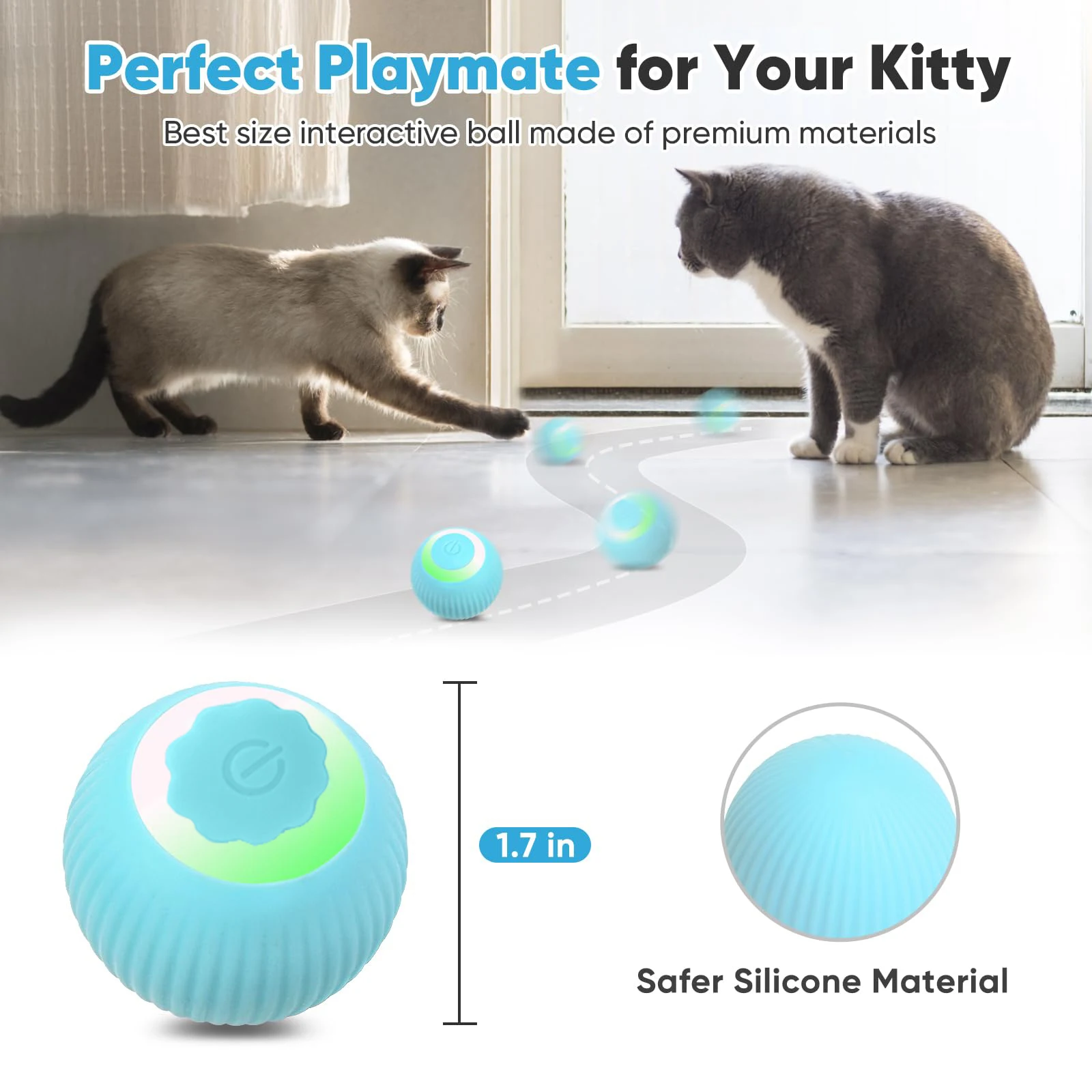 Bola Rolante para Gato e Cães Pequenos Recarregável USB 42 mm - Imagem 2