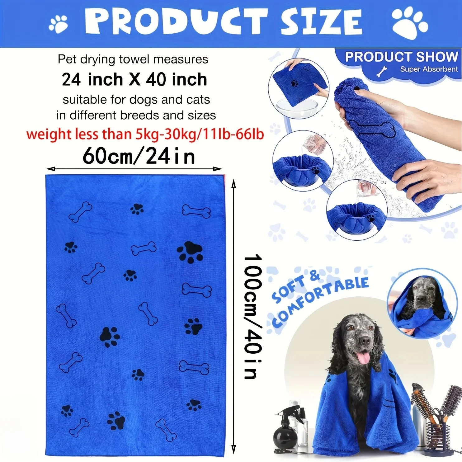 Toalha de Microfibra para Cães Absorvente Tamanho XS e S - Imagem 2