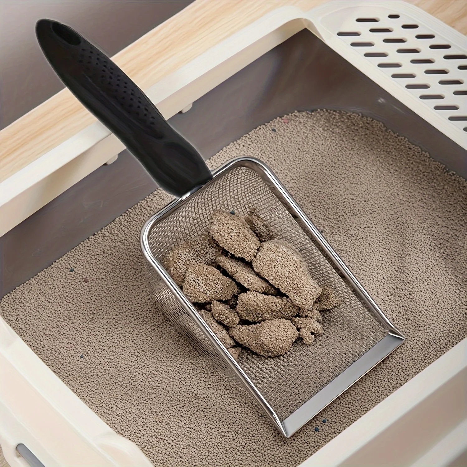 pá coletora de areia para gatos de aço inoxidável