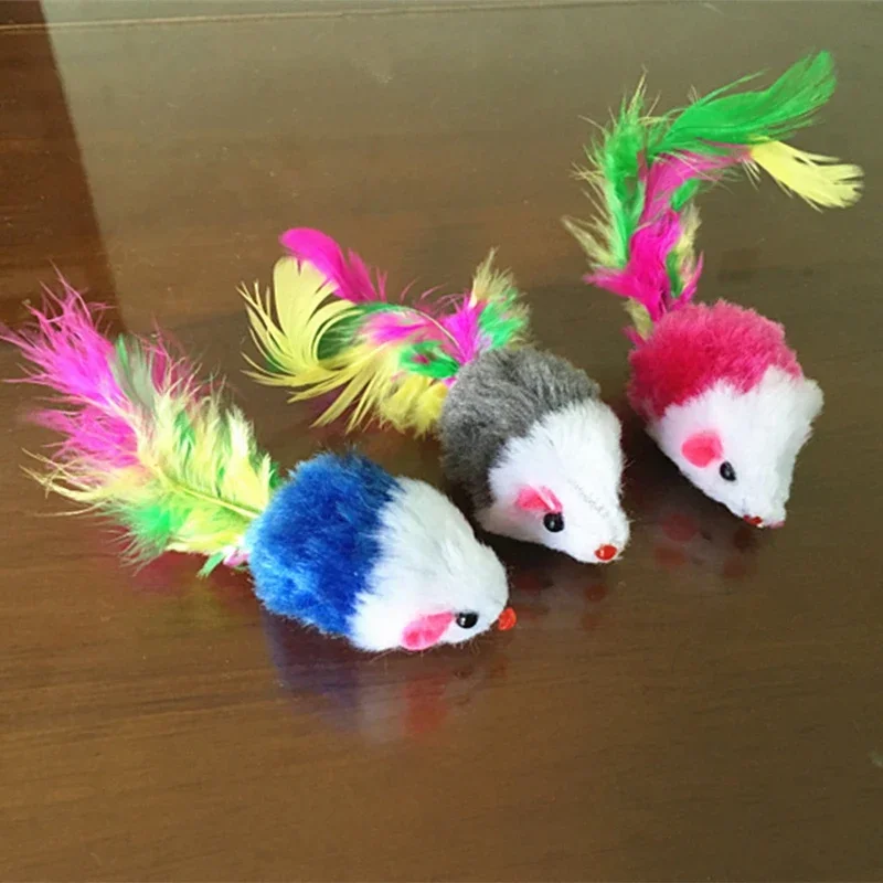 Brinquedos de Gato Rato de Pelúcia com Penas 4,5x2,5 cm para Treinamento - Imagem 5