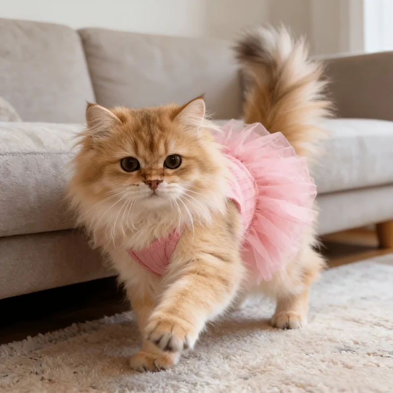 Vestido Rosa para Cães e Gatos Pequenos com Saia Bufante Lavável - Imagem 5