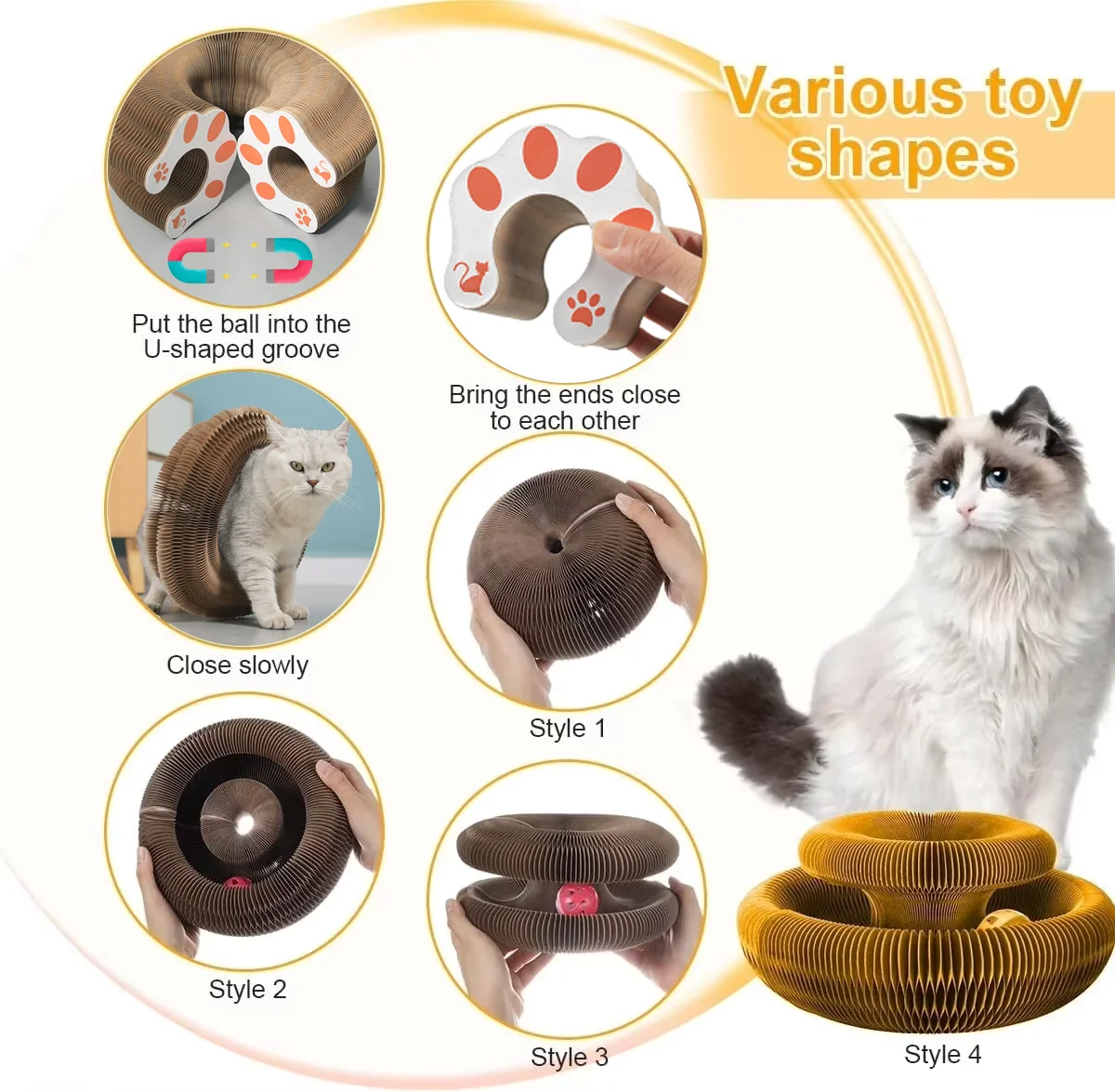 Arranhador para Gatos Redondo com Bola e Design Ondulado - Imagem 2
