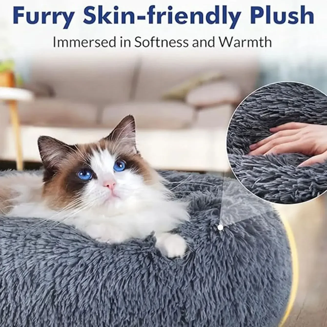 Cama Redonda para Cães e Gatos de Pelúcia Antiderrapante Lavável - Image 3