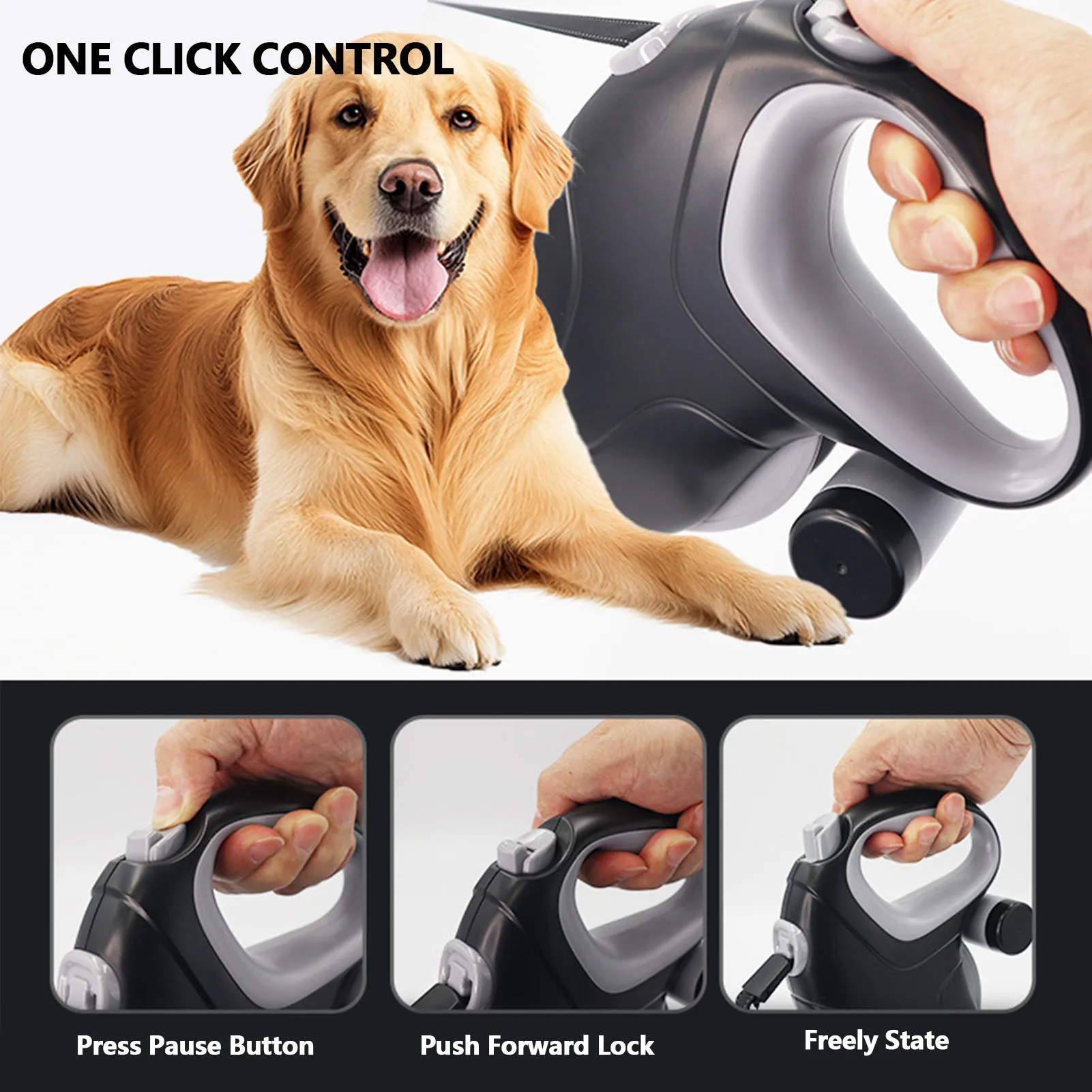 Coleira Retrátil para Cães 10 m com Rotação 360° e Cabo Antiderrapante - Image 4