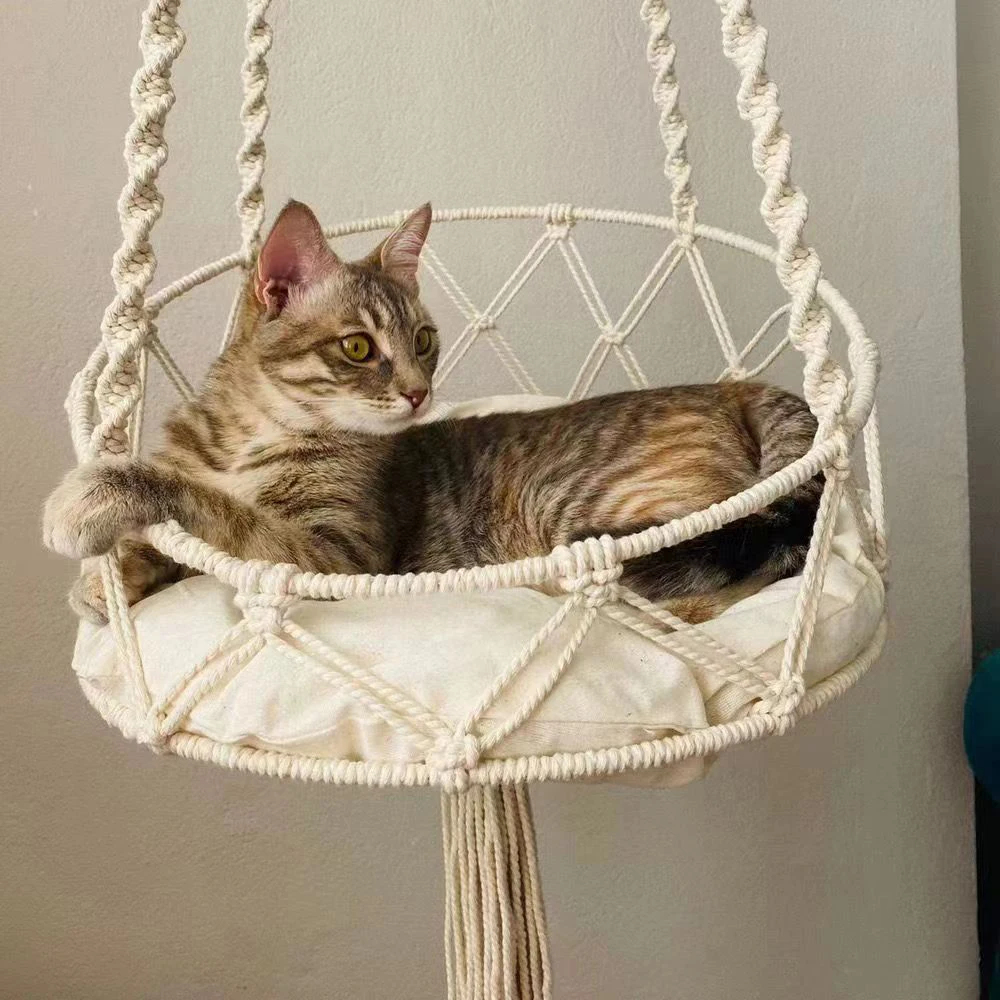 Rede para Gatos de Algodão Feita à Mão com Borlas para Pendurar - Imagem 3