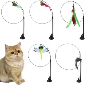 brinquedo para gatos pássaro com pena e ventosa