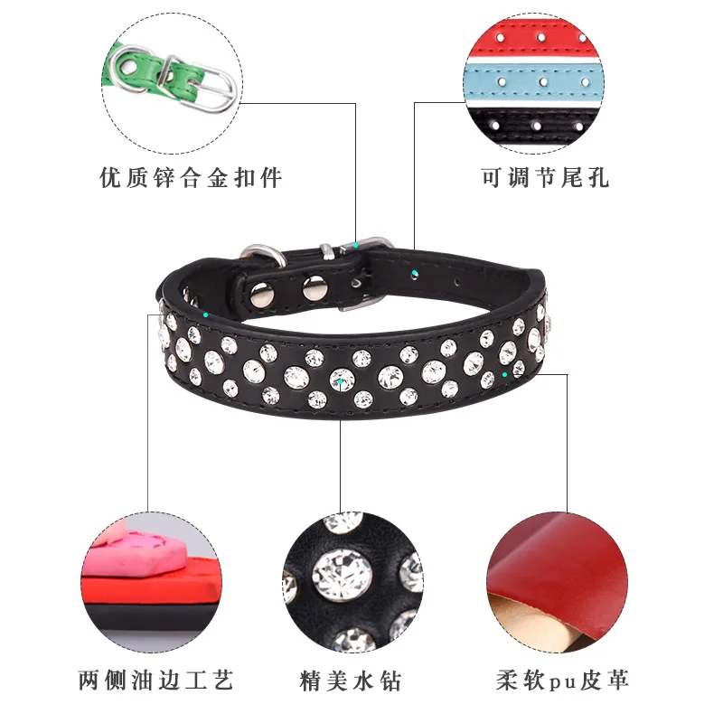Coleira para Cães e Gatos Pequenos de PU com Strass Ajustável - Imagem 2