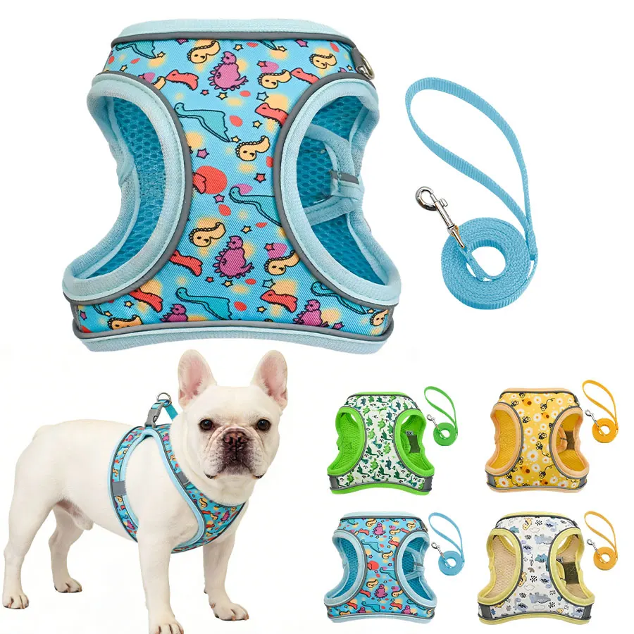 conjunto coleira e guia para cães com malha respirável
