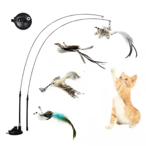 brinquedo varinha para gatos com pena e sino