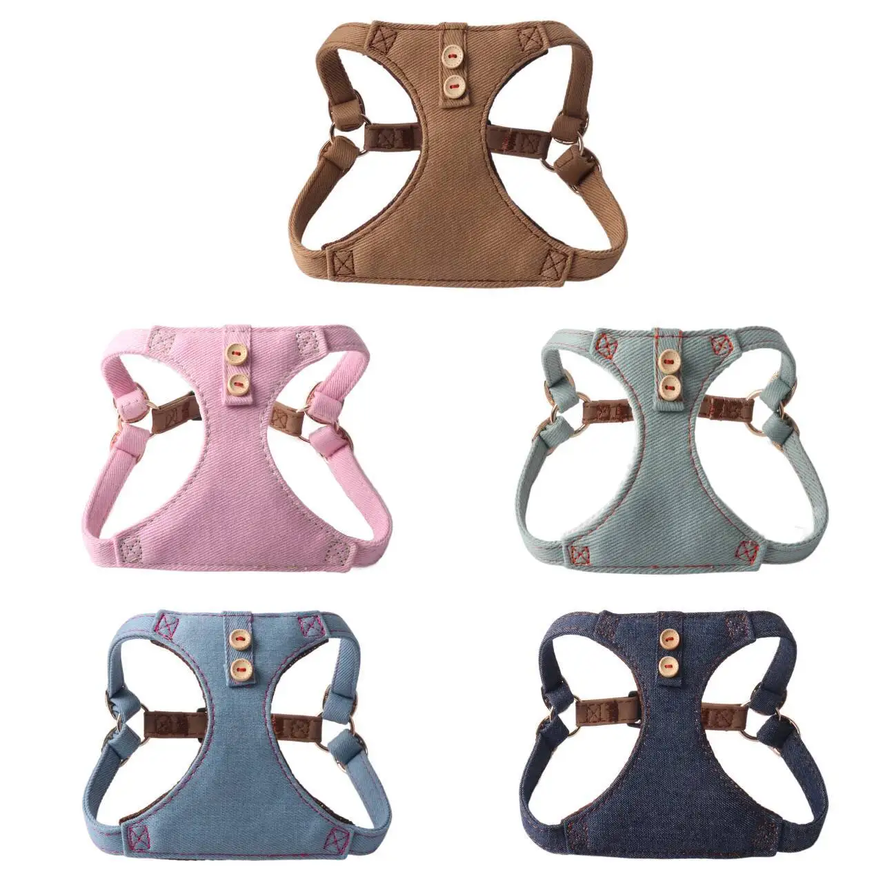 Conjunto Peitoral e Coleira para Cães Pequenos Jeans Algodão Ajustável - Image 2