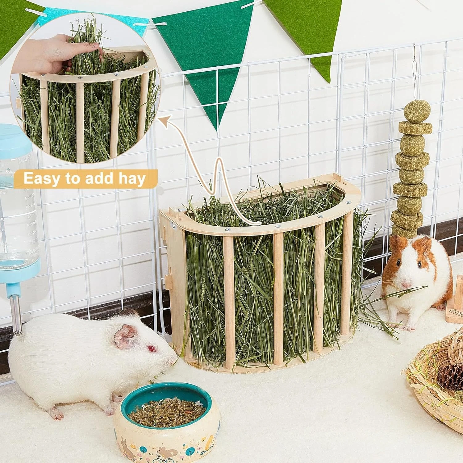 Alimentador de Feno para Coelhos e Roedores de Madeira Grande Volume - Imagem 3
