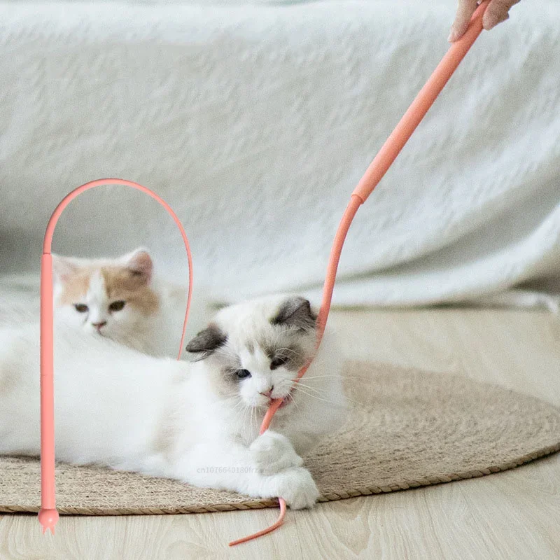 brinquedo varinha para gatos com cauda de silicone