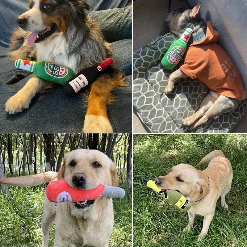 Brinquedo de Pelúcia para Cães Garrafa de Cerveja com Som de Apito - Imagem 3
