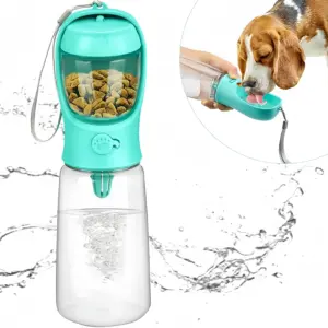 garrafa de água portátil para pets com dispenser de comida