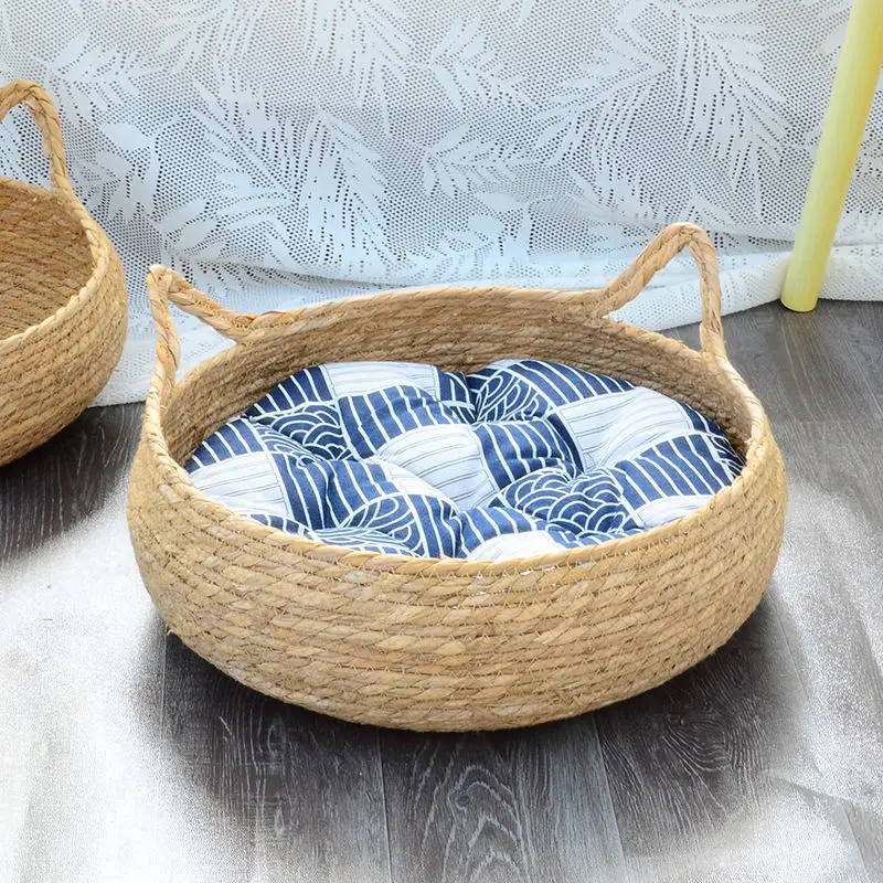 Cama Cesta para Gatos de Rattan com Almofada Macia 40 cm - Image 3