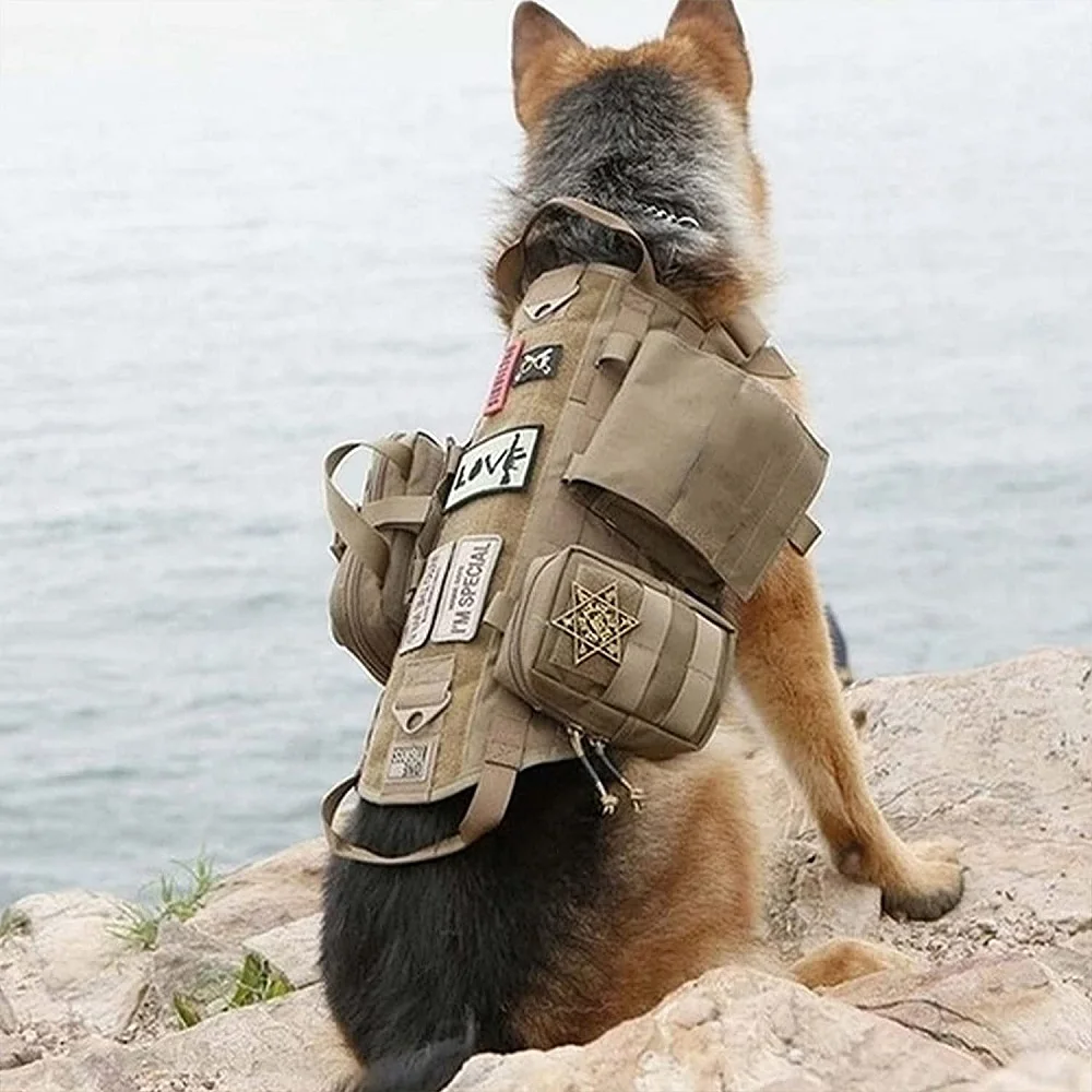 colete tático para cães grandes com bolsas molle