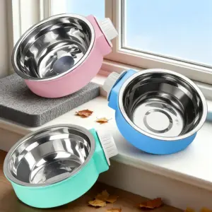 tigela dupla de aço inoxidável para cães e gatos