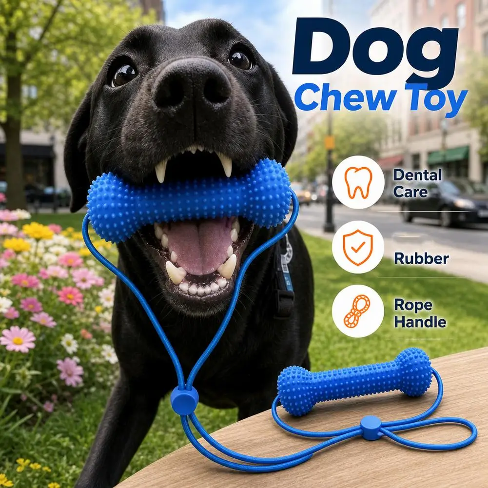 Brinquedo Dental para Cães de Plástico Azul com Corda de Puxar - Imagem 6