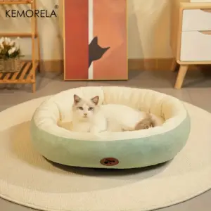 cama oval de pelúcia lavável para cães e gatos