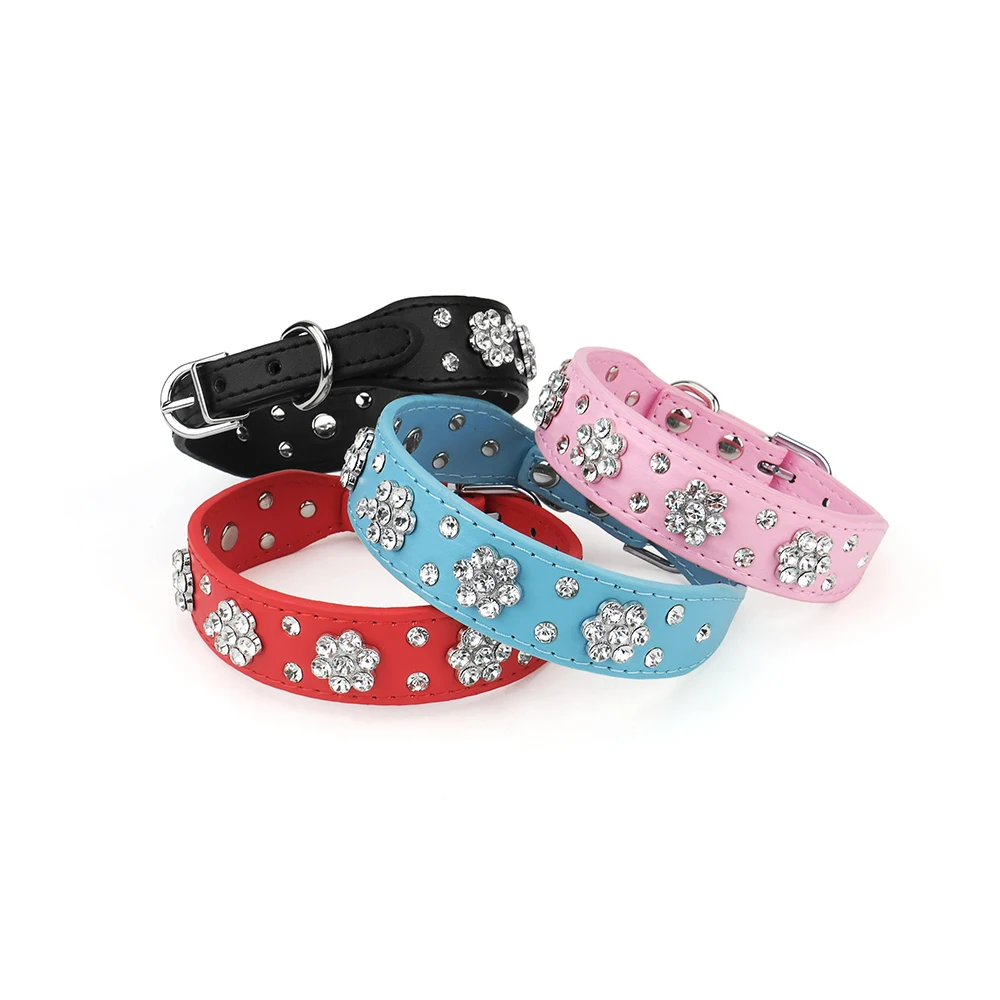 Coleira para Gatos e Cães Pequenos de Couro PU com Strass Ajustável - Image 2