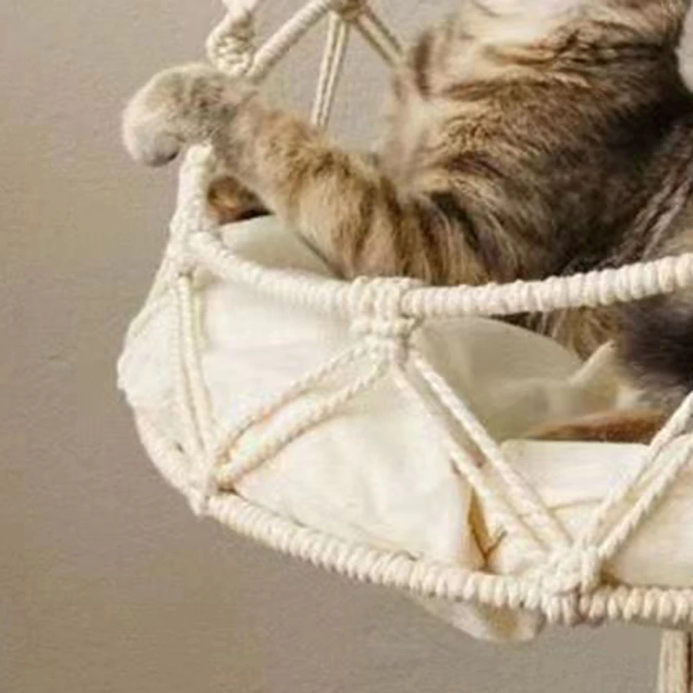 Rede para Gatos de Algodão Feita à Mão com Borlas para Pendurar - Imagem 2