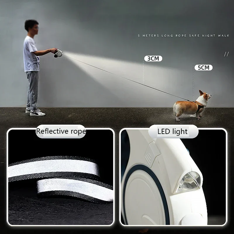 Trela Retrátil para Cães com LED e Corda de Nylon 5 m - Imagem 3