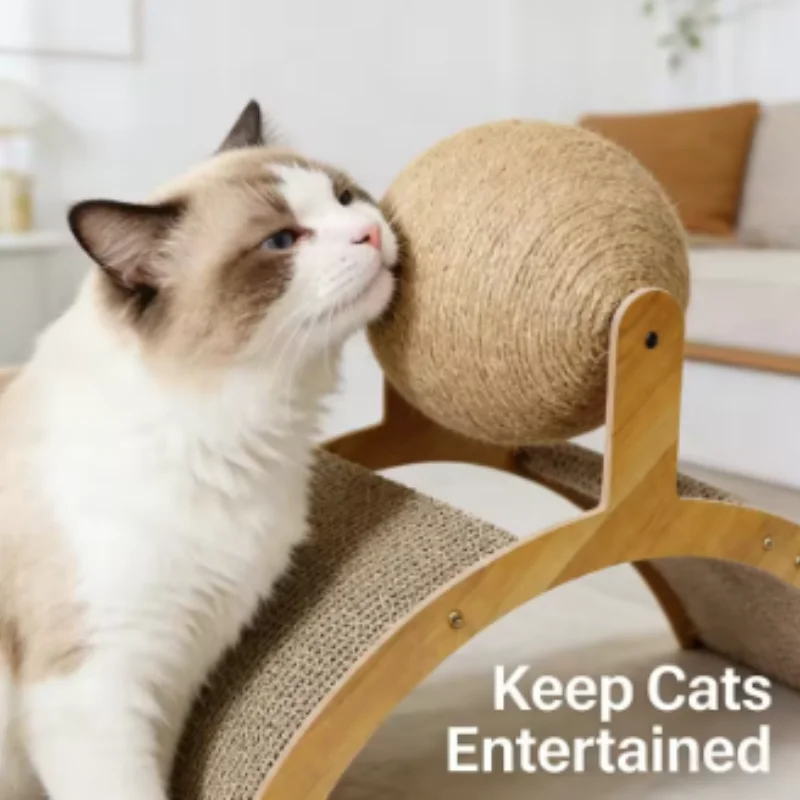 Arranhador 2 em 1 para Gatos com Bola de Sisal e Madeira - Imagem 2