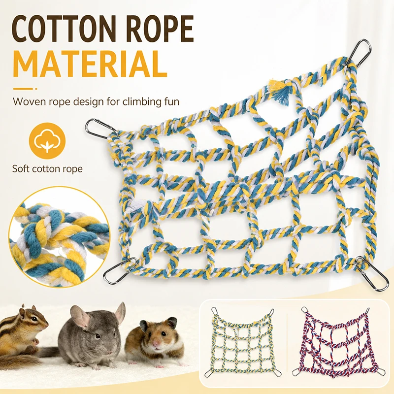 Rede de Escalada para Pássaros e Pequenos Animais de Algodão 32x25 cm com Ganchos - Imagem 4