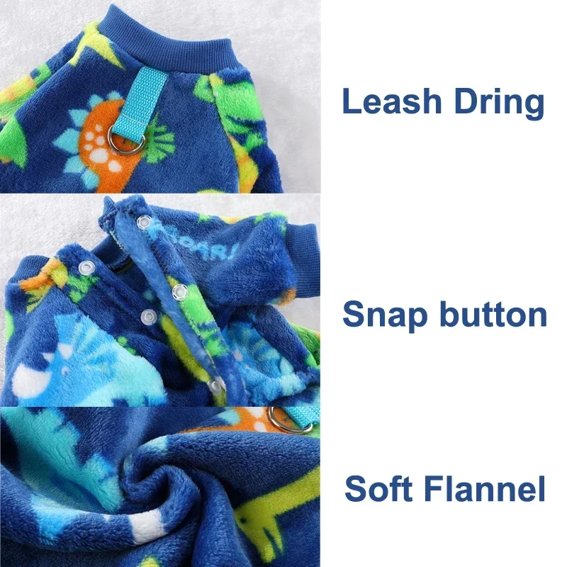 Macacão de Fleece para Cães Pequenos Estampa Dinossauro Quentinho - Imagem 6