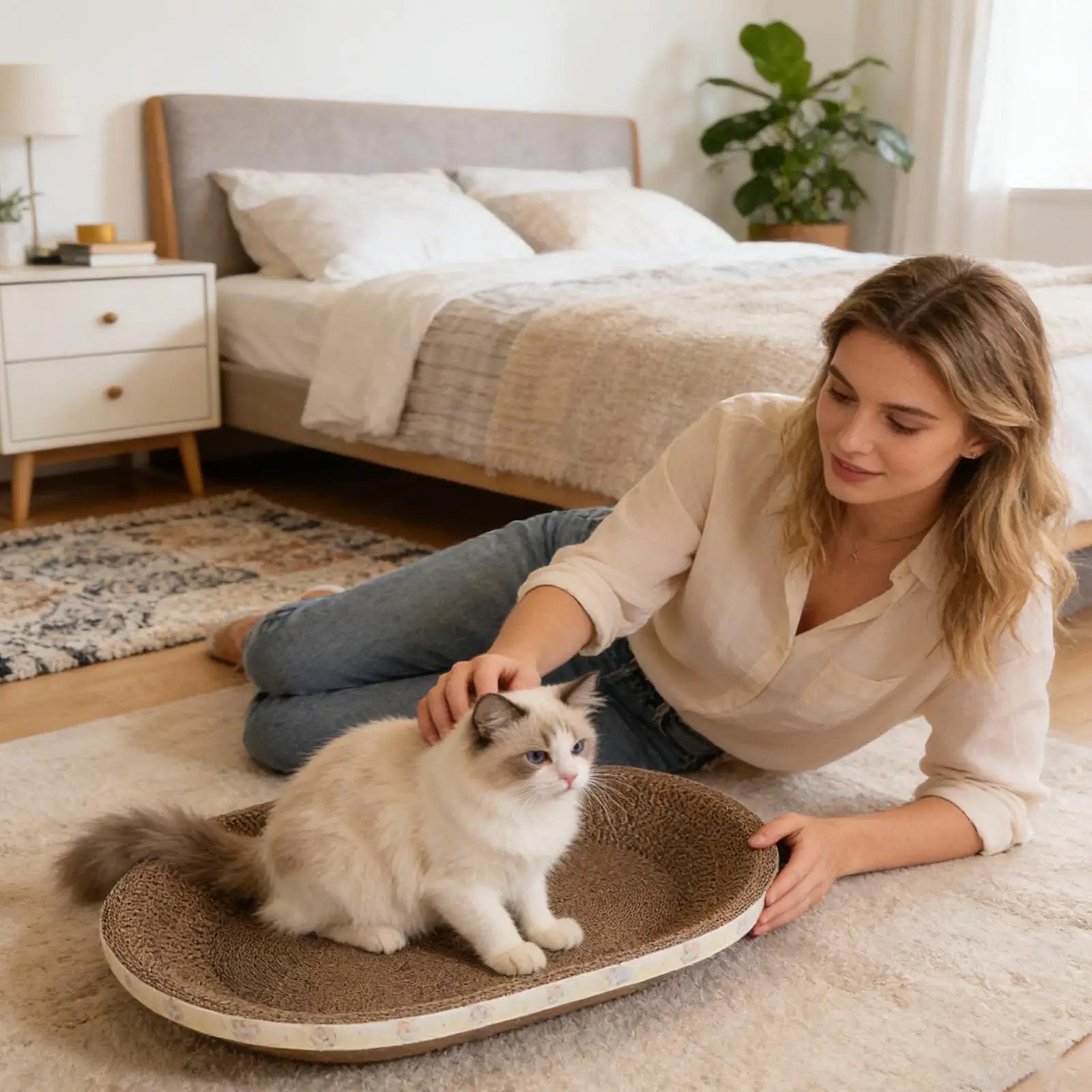 Arranhador de Papelão para Gatos Oval com Cama Integrada - Imagem 5