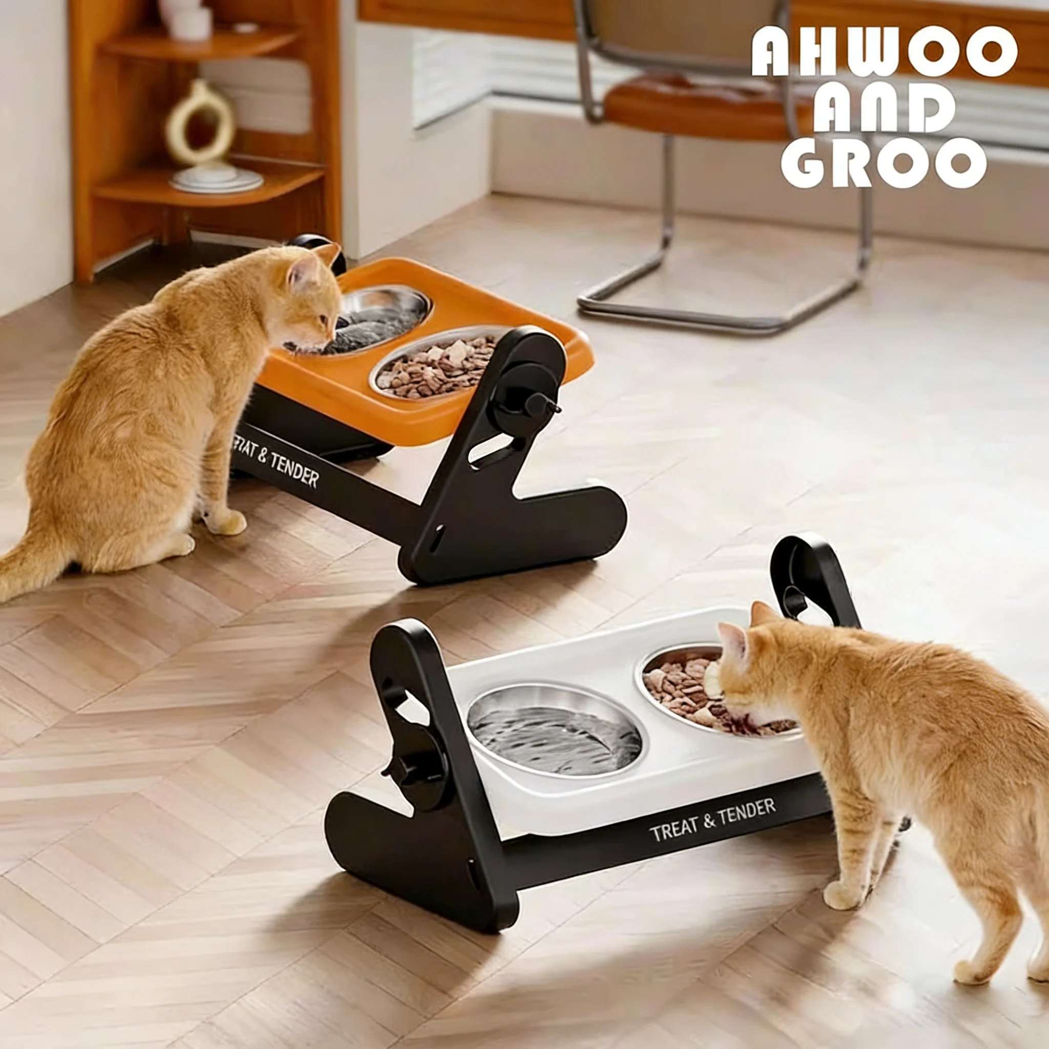 tigela dupla de aço inoxidável ajustável para gatos e cães