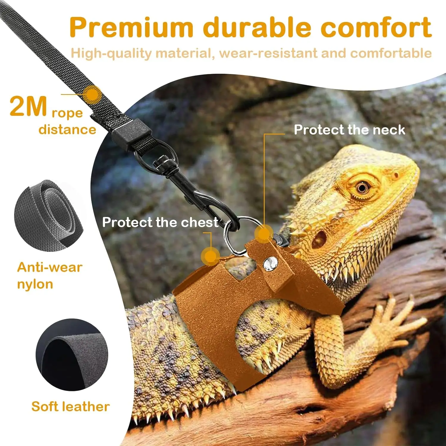 Conjunto de Coleira e Guia para Dragão Barbudo Ajustável em 3 Tamanhos - Imagem 5