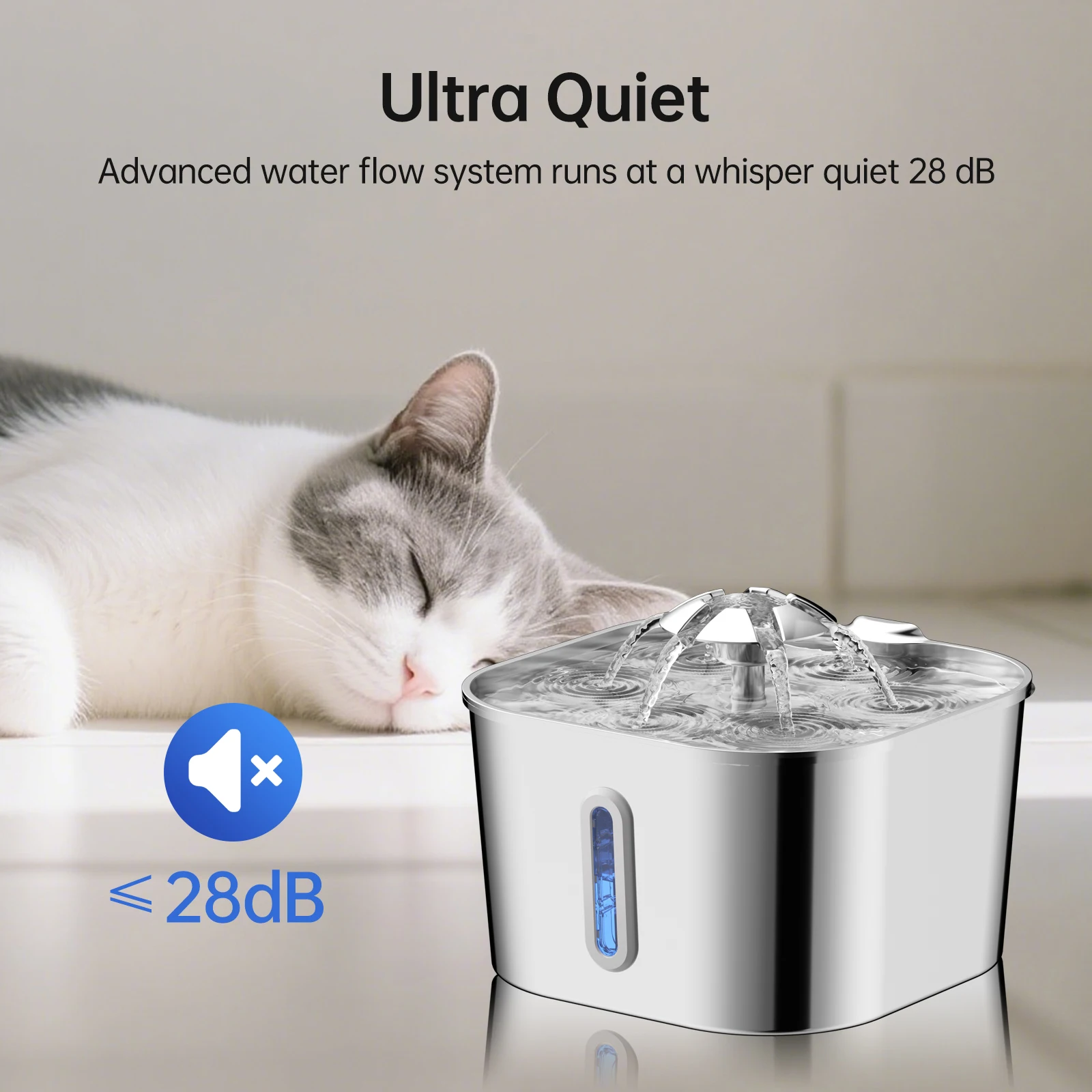 Fonte Automática para Gatos 2,2 L Aço Inoxidável com Bomba Silenciosa - Imagem 5