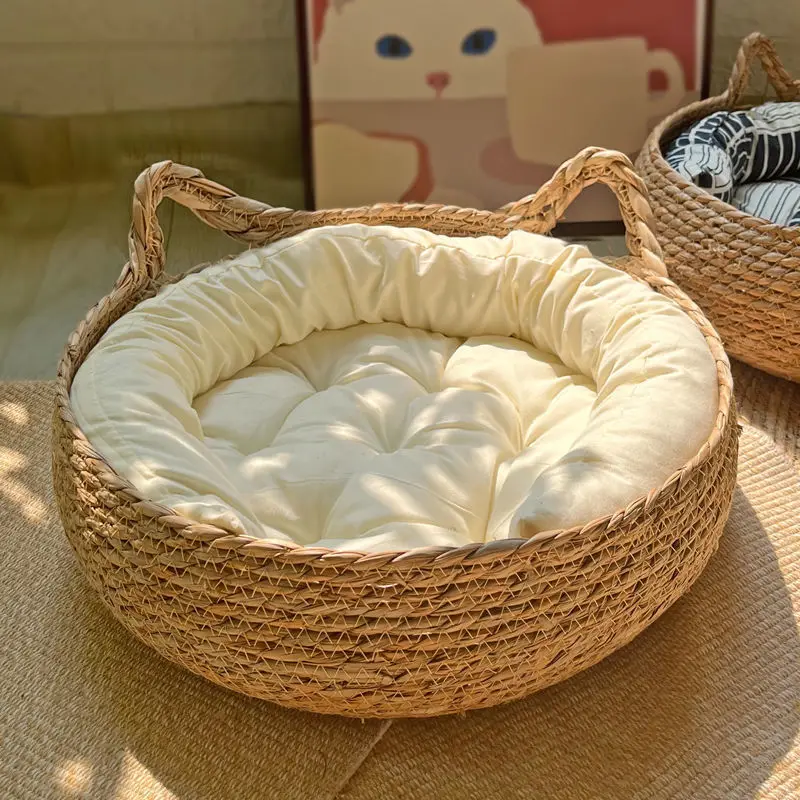 Cama Cesta para Gatos de Rattan com Almofada Macia 40 cm - Image 5