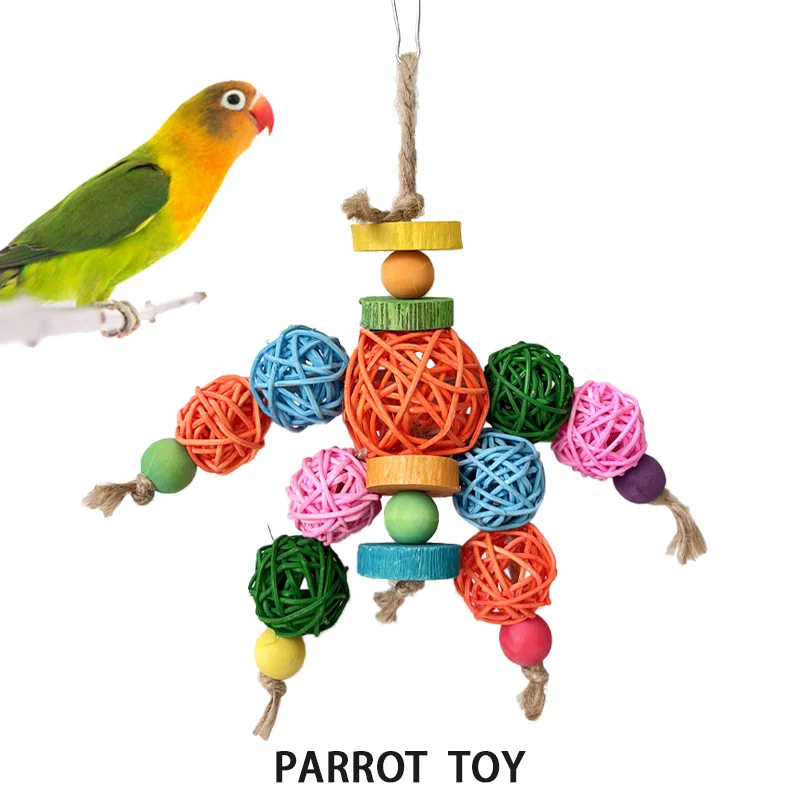 Brinquedo Bola de Rattan para Pássaros com Suporte para Gaiola - Image 2