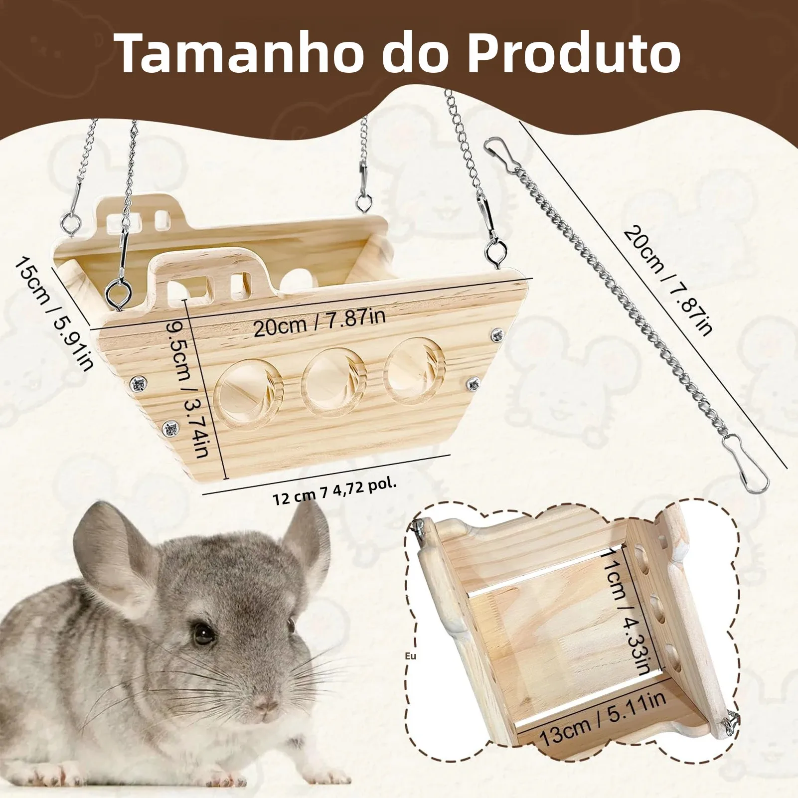 Plataforma de Madeira para Hamster e Chinchila Ajustável na Gaiola - Image 6
