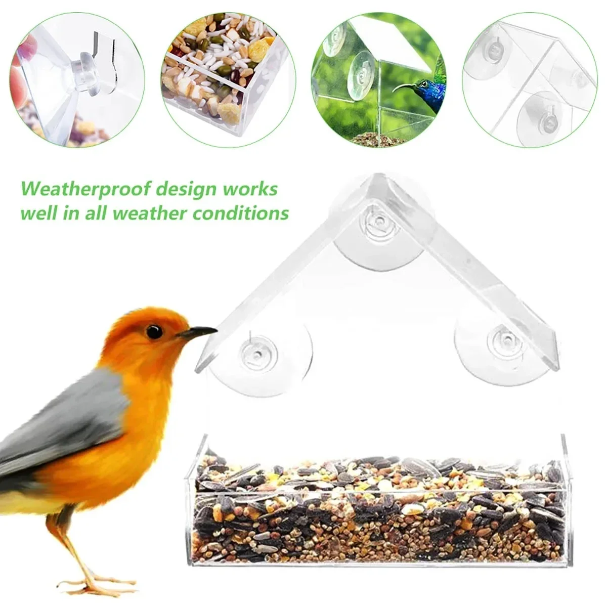 Alimentador de Pássaros para Janela Transparente com Ventosas - Image 2
