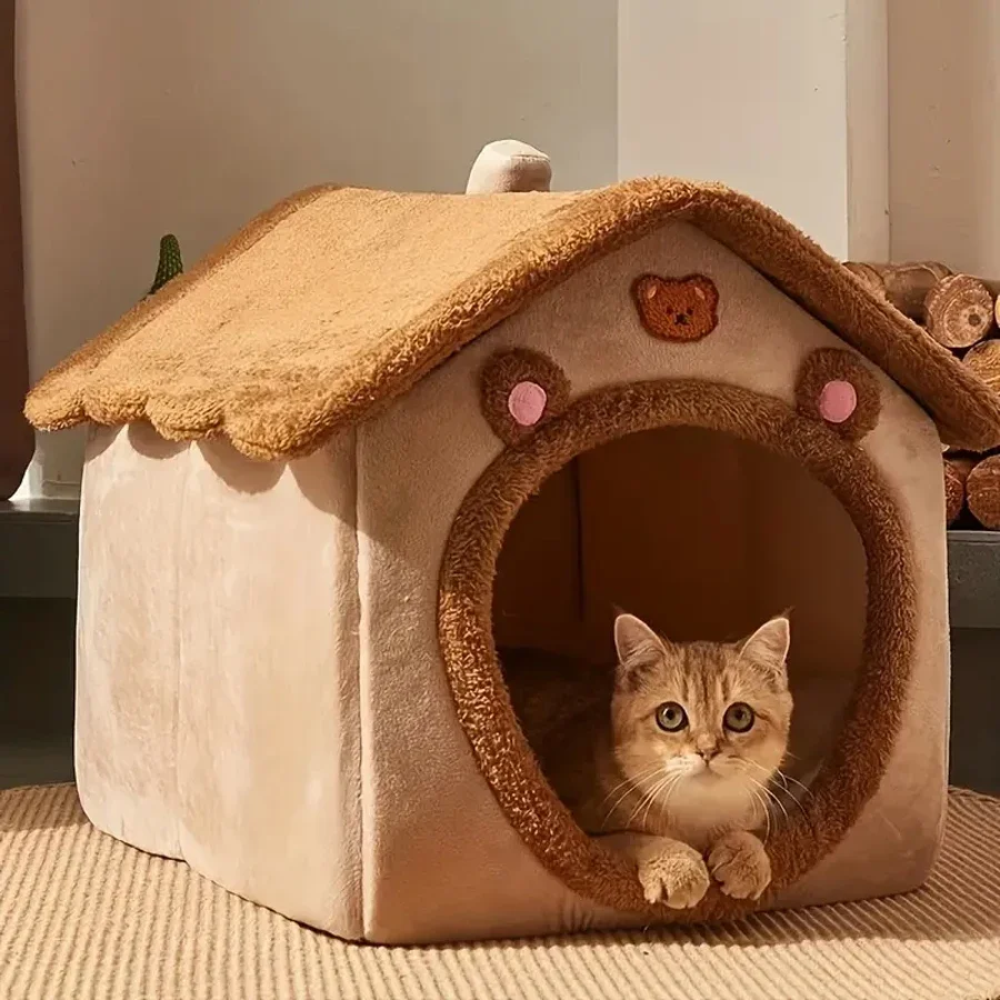 Cama Caverna para Gatos e Cães Pequenos com Tapete Removível - Imagem 5